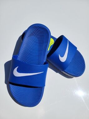 Nike Youth Royal Blue Slide Sandals with White Swoosh